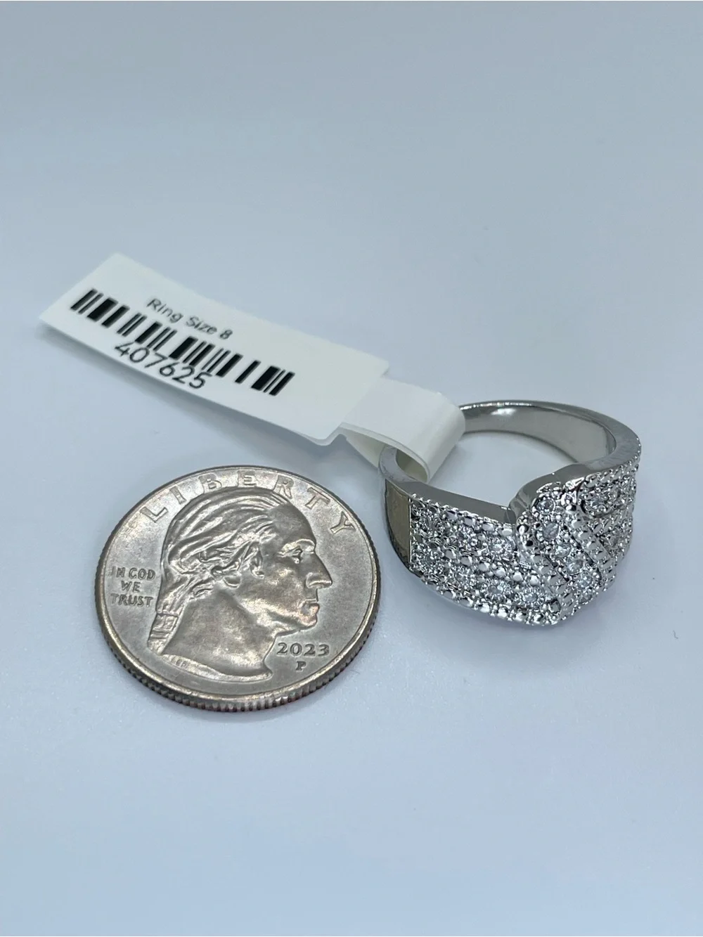 Swarovski Crystal Elements White Pave Crystals Art Deco Statement Ring Band Sz 8